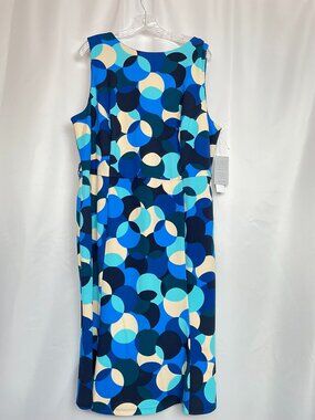 NWT London Times Blue Mod Geometric Career Office Ready Sheath Midi Dress 18W